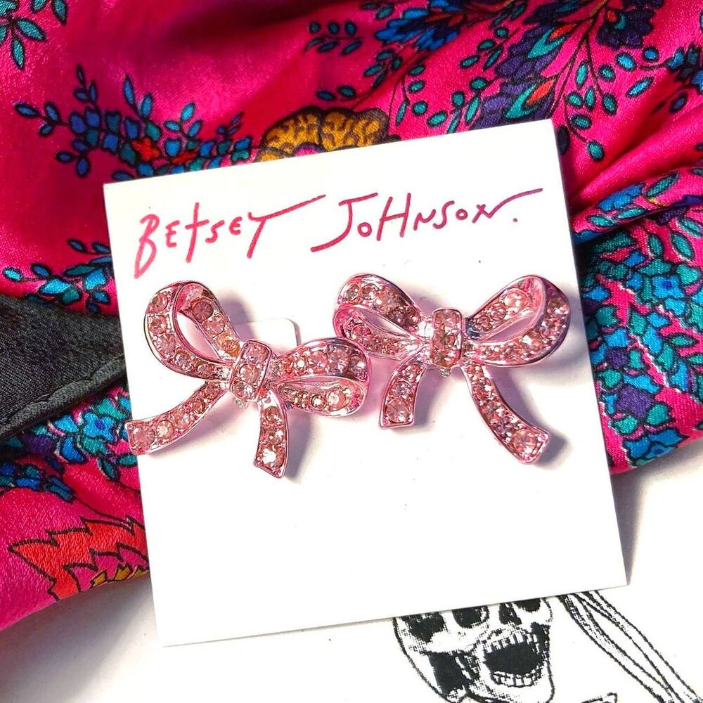 Betsey Johnson Pink Crystal Bow Earrings